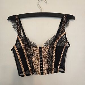 Victoria's Secret M Black and Tan Lace Corset Top